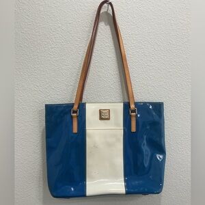 Dooney & Bourke Blue/Ivory Patent Leather Lexington Shopper Tote Bag